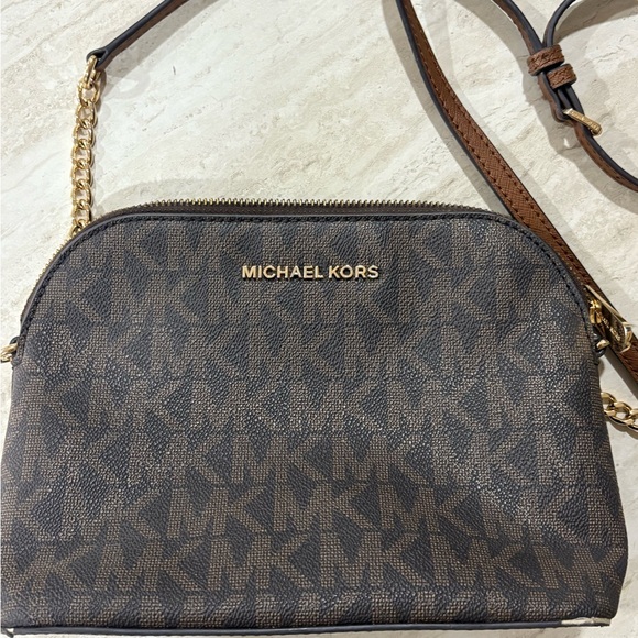 Michael Kors Handbags - Michael Kors Jet Set Brown MK Logo Crossbody Bag Classic PVC